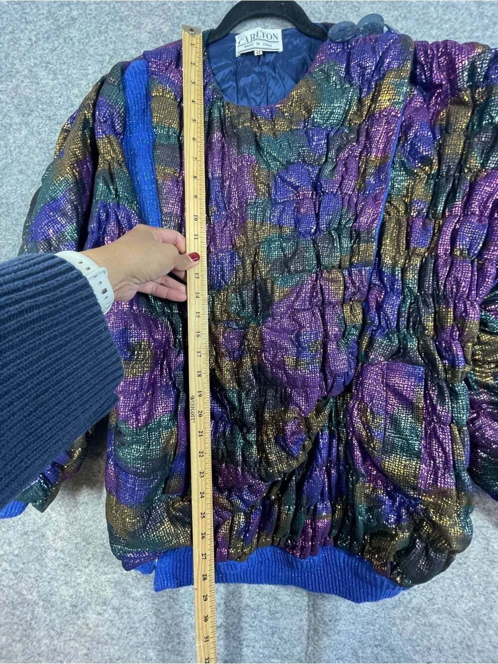 Vintage 80s Avant Garde Carlton Italy Jacket Size 42 Metallic Purple Blue Artsy - Picture 8 of 16